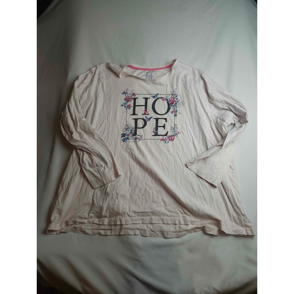 Vera Bradley Womens 3XL Pink Hope Floral Butterfly Long Sleeve Cotton T-Shirt